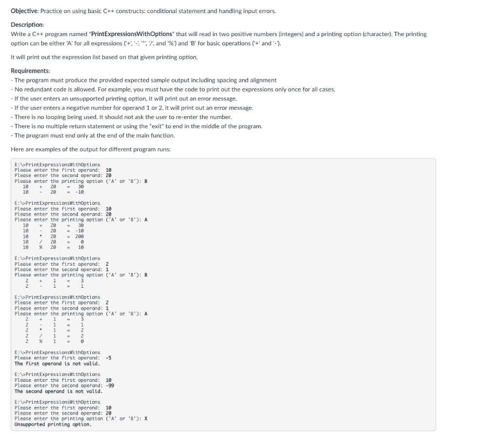 Solved Objective: Practice on using basic C++ constructs: | Chegg.com