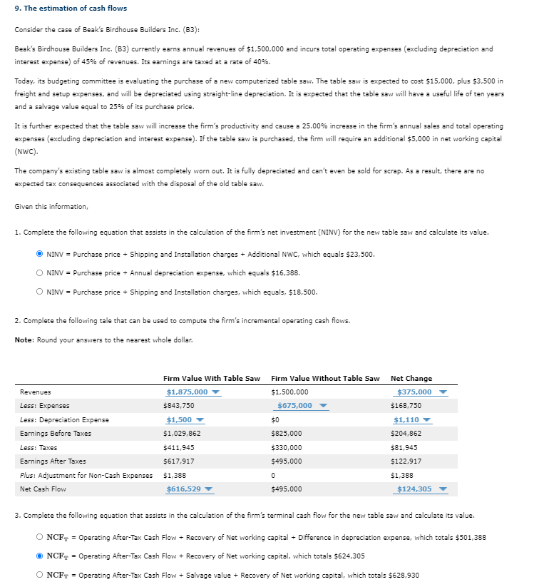 nio 　　aere Solved 9. The estimation of cash flows Consider the case of
