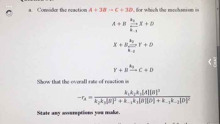 Solved a. Consider the reaction A +3B C+3D, for which the | Chegg.com