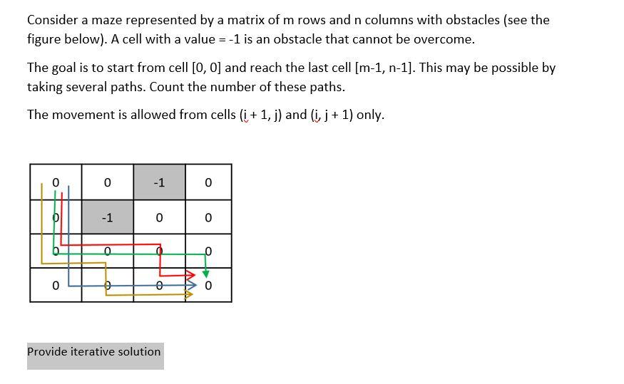 Solved Consider a maze represented by a matrix of m rows and | Chegg.com