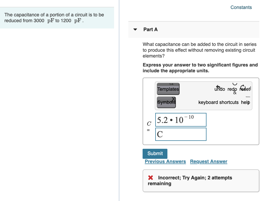 Solved Constants The capacitance of a portion of a circuit | Chegg.com
