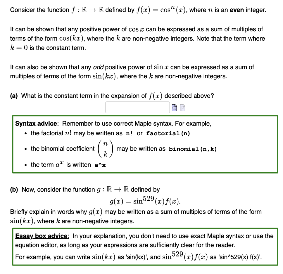 Solved Consider The Function F:R→R Defined By F(x)=cosn(x), | Chegg.com