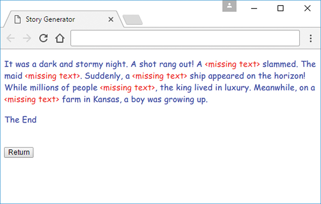 Solved Create a web page named storyGenerator.html and an | Chegg.com