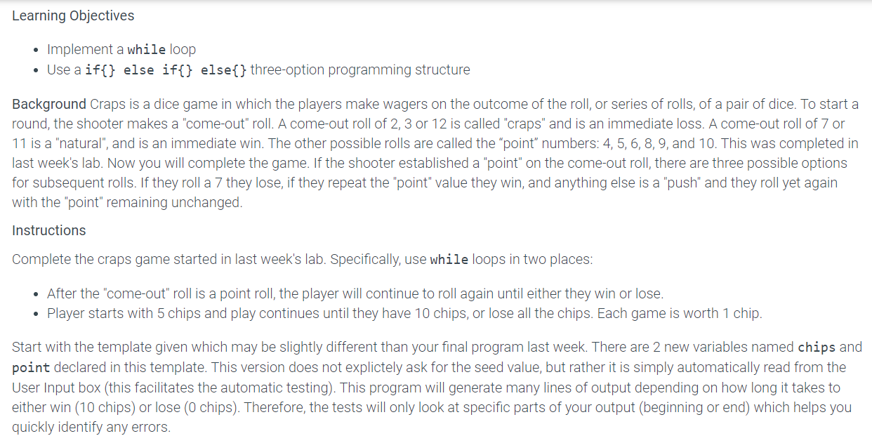 Solved Learning Objectives • Implement a while loop • Use a | Chegg.com