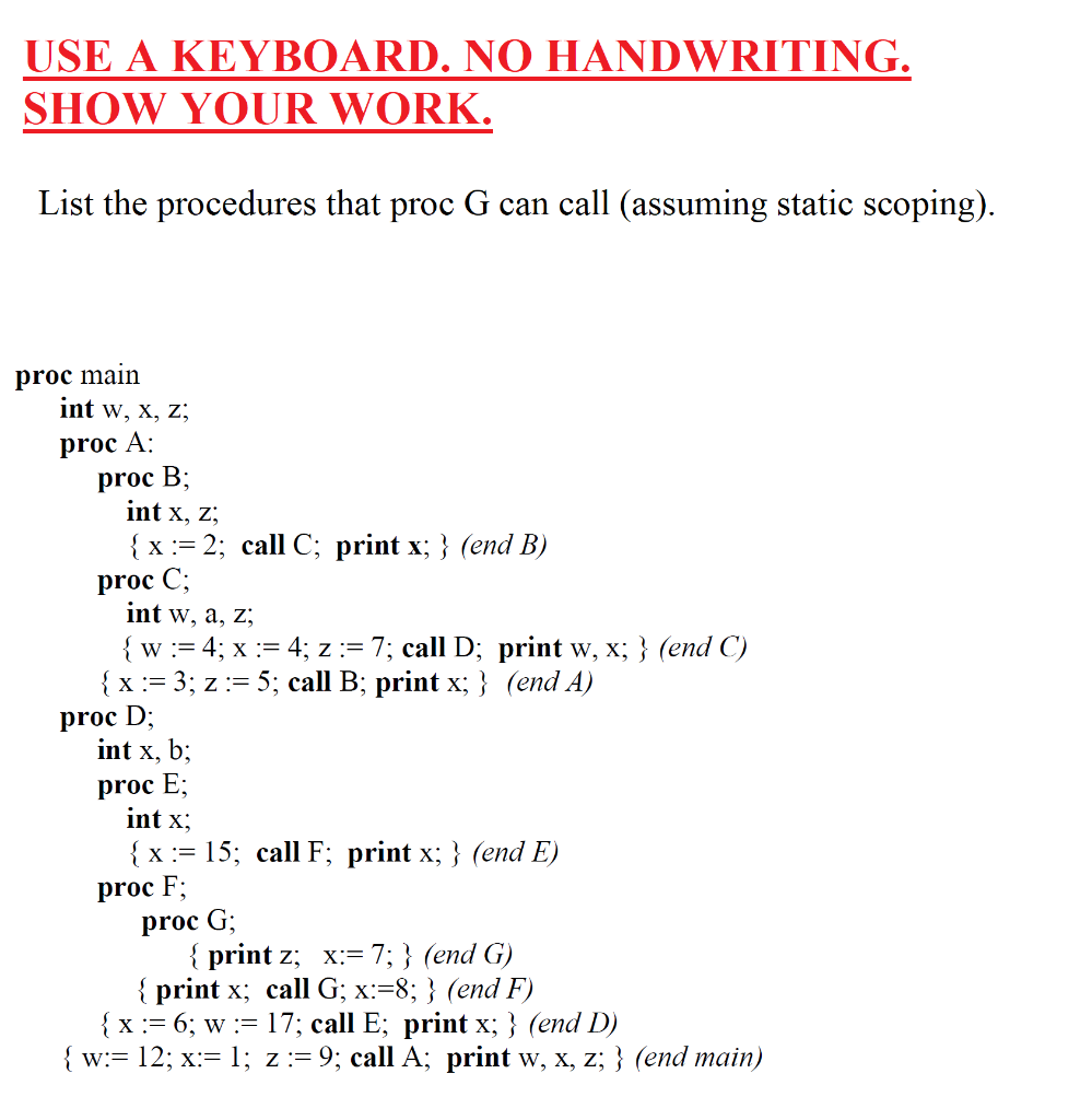 Solved USE A KEYBOARD. NO HANDWRITING. SHOW YOUR WORK. List | Chegg.com