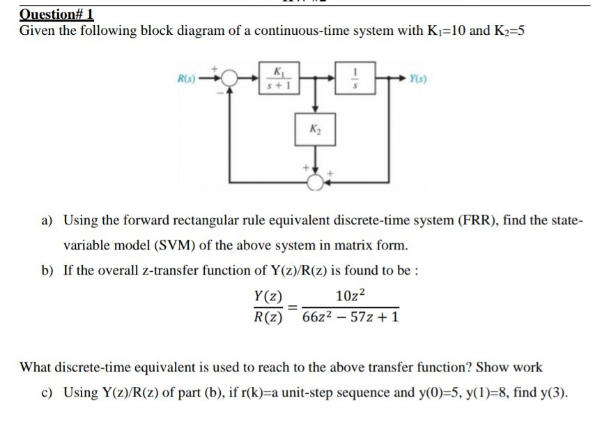 Ouestion# 1 Given the following block diagram of a | Chegg.com
