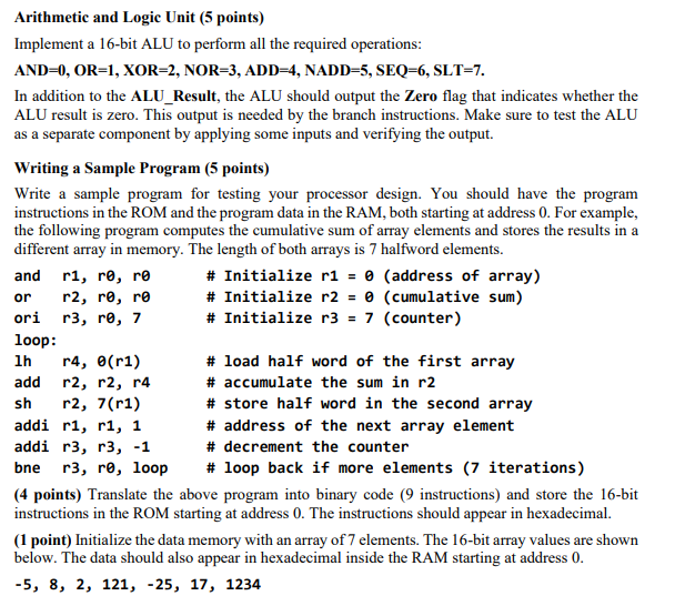 Solved Arithmetic and Logic Unit (5 points) Implement a | Chegg.com