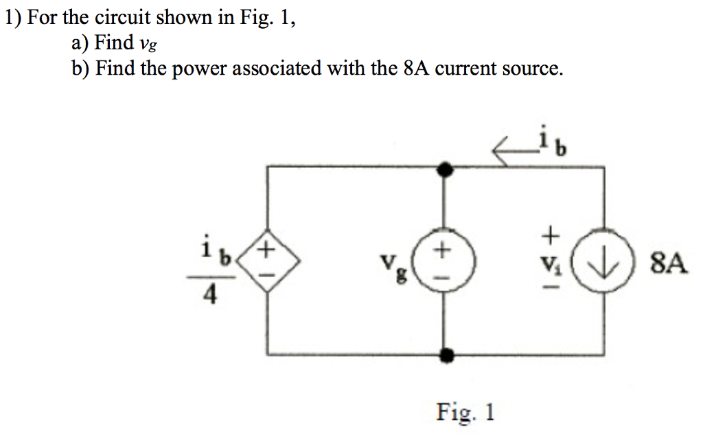 Solved 1) For the circuit shown in Fig. 1, a) Find vg b) | Chegg.com