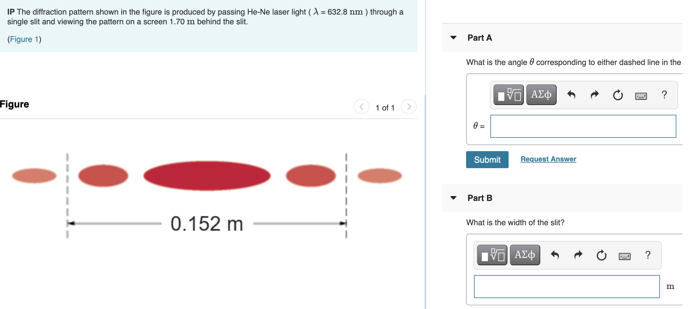 Solved IP The diffraction pattern shown in the figure is | Chegg.com