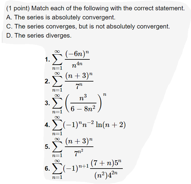 Solved (1 point) Match each of the following with the | Chegg.com