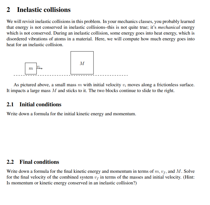 Solved 2 Inelastic Collisions We Will Revisit Inelastic | Chegg.com