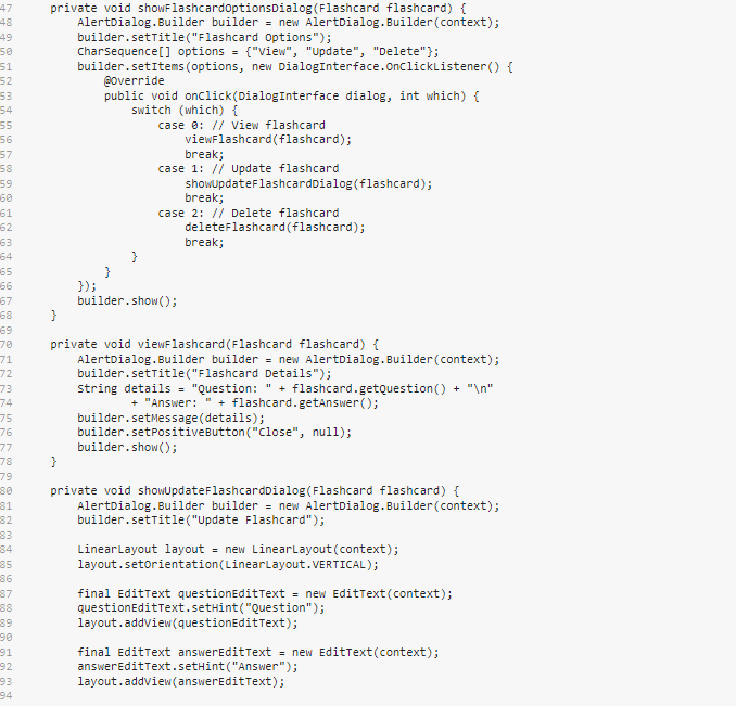 I am trying to create flashcard using android studio