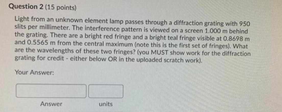Solved Question 2 (15 points) Light from an unknown element | Chegg.com