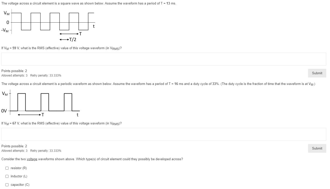 Solved The voltage across a circuit element is a square wave | Chegg.com