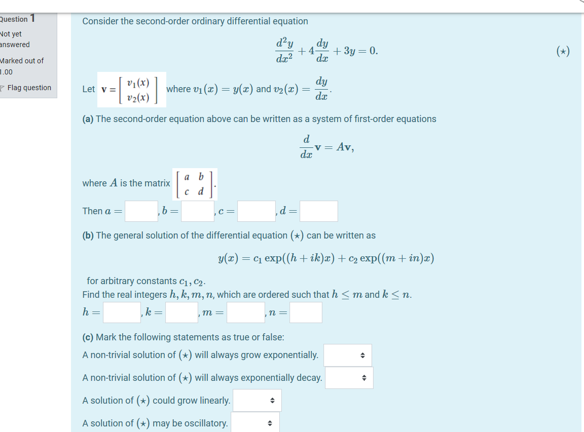 Solved Question 1 Consider the second-order ordinary | Chegg.com