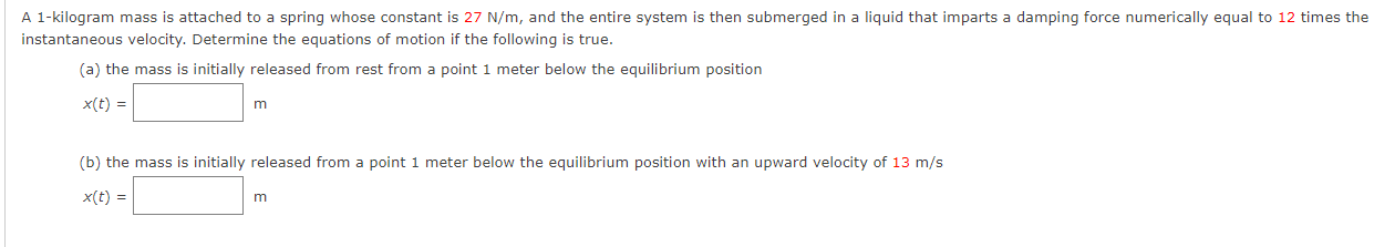 Solved A 1-kilogram mass is attached to a spring whose | Chegg.com