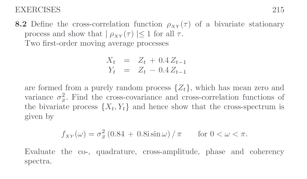 Solved EXERCISES 215 8.2 Define the cross-correlation | Chegg.com