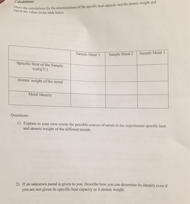 Data table: Sample Metal 1 Sample Mctal 2 Sample | Chegg.com