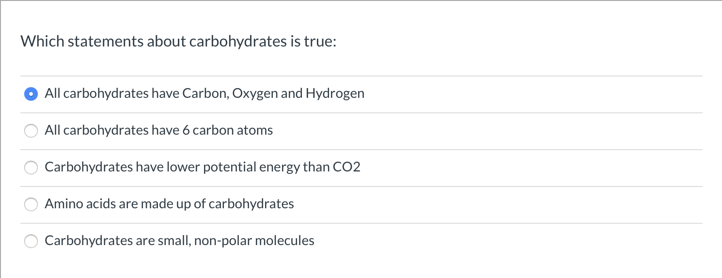 Solved Which statements about carbohydrates is true: O All | Chegg.com