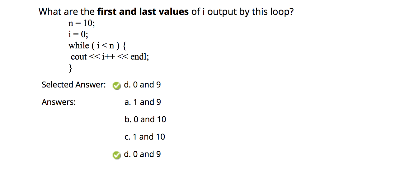 Solved Question 1 What are the first and last values of i | Chegg.com