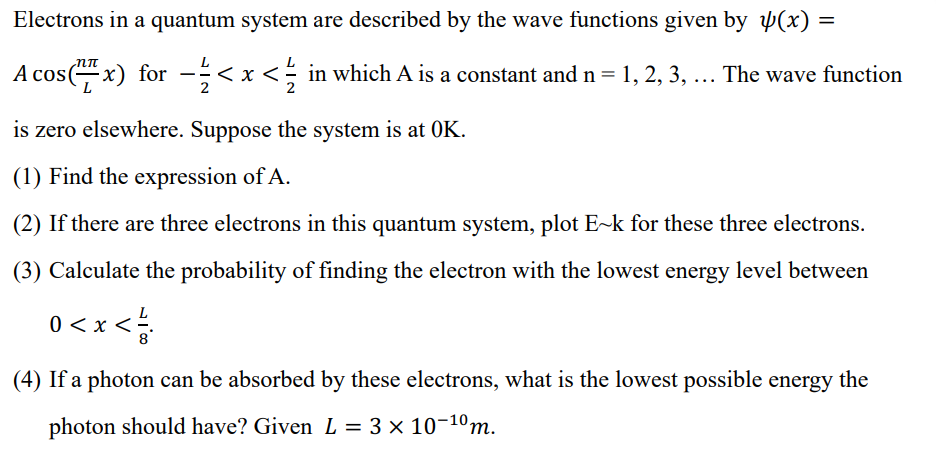 Solved Electrons in a quantum system are described by the | Chegg.com