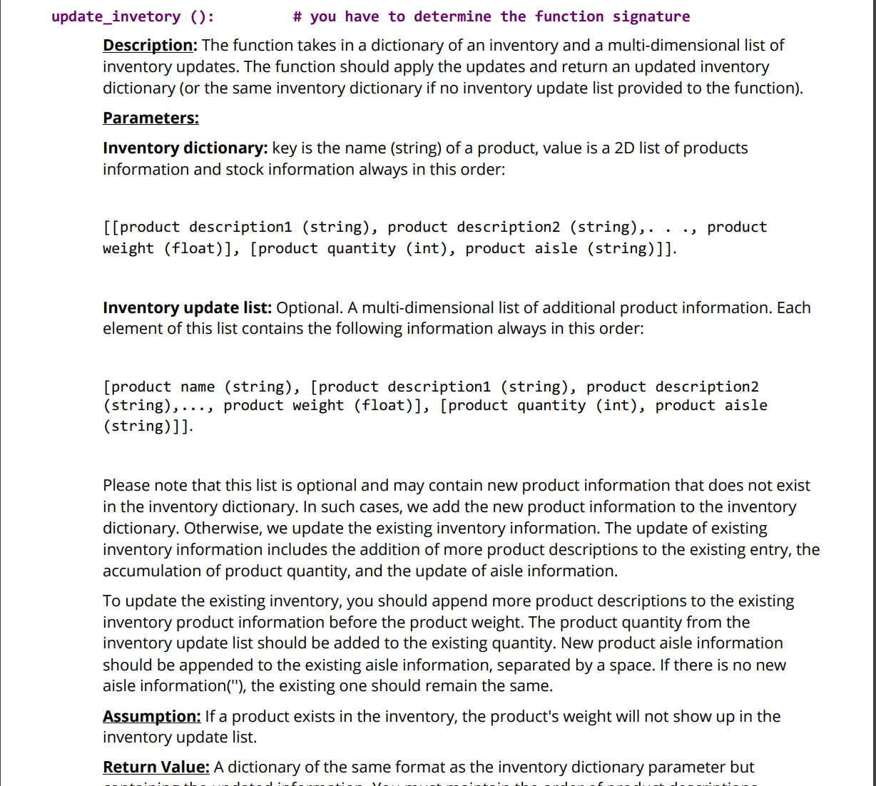 Solved Continuation from image: Return Value: A dictionary | Chegg.com