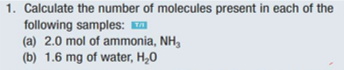 Solved Calculate the number of molecules present in each of | Chegg.com