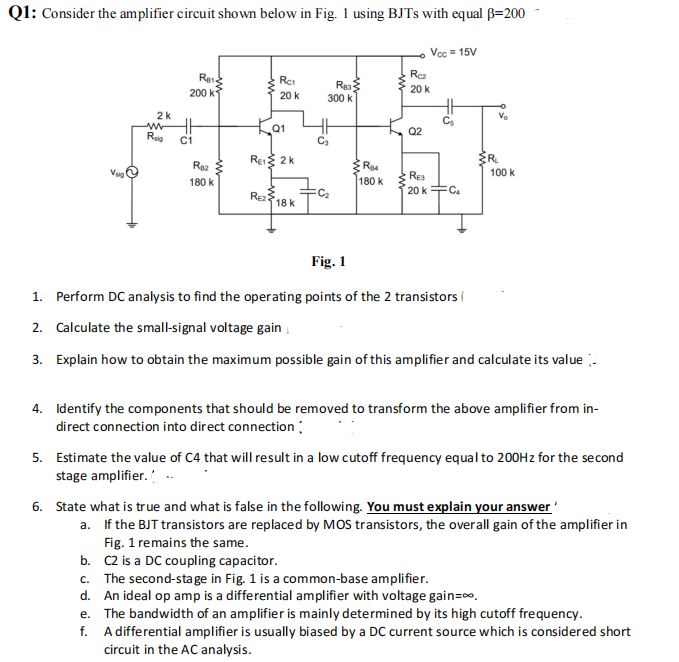 Solved Q1: Consider the amplifier circuit shown below in | Chegg.com