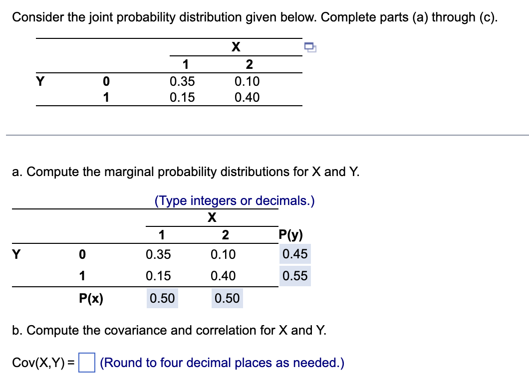 Solved Consider the joint probability distribution given | Chegg.com