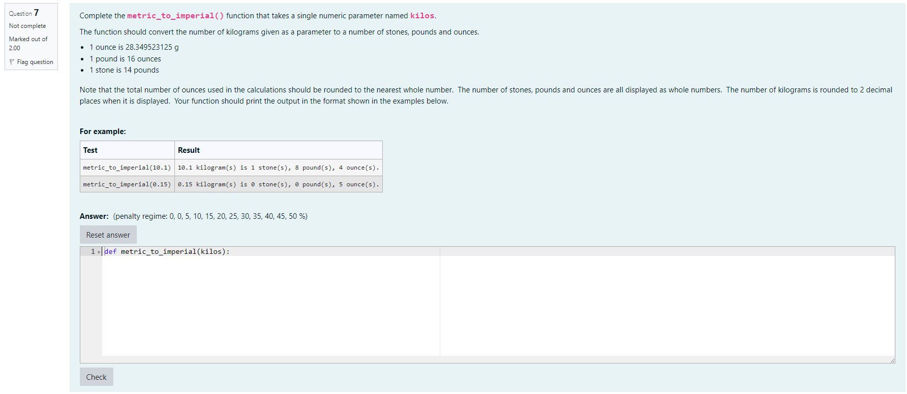 Solved Complete the metric to imperial function that Chegg