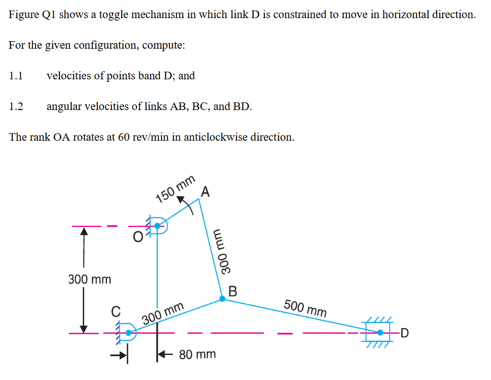 Solved Figure Q1 shows a toggle mechanism in which link D is | Chegg.com
