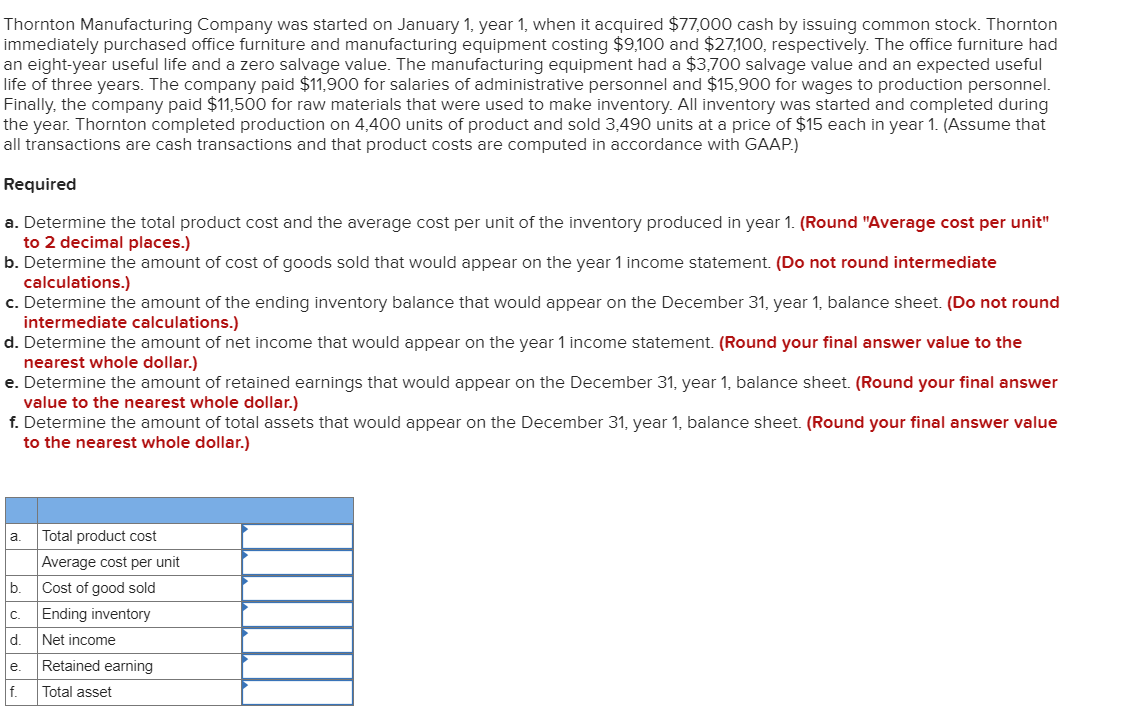 Solved Thornton Manufacturing Company was started on January