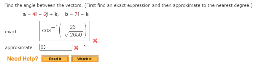 Solved Find The Angle Between The Vectors. (First Find An | Chegg.com