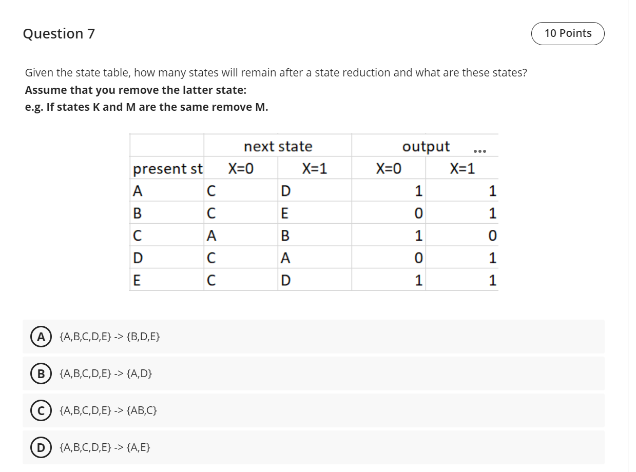 Solved Given the state table, how many states will remain | Chegg.com