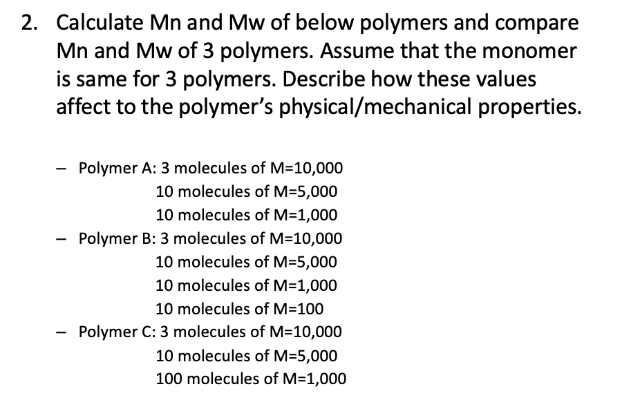 Mn And Mw Calculation