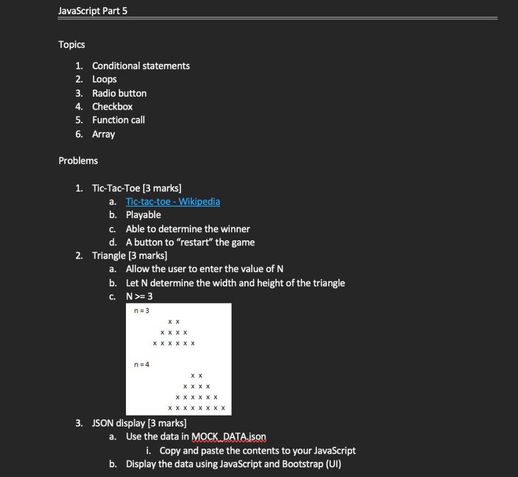 Solved JavaScript Part 5 Topics 1. Conditional statements 2. | Chegg.com