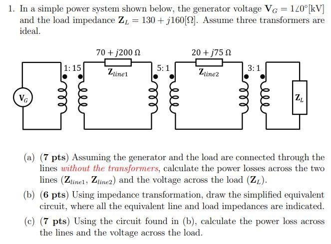 Solved 1. In A Simple Power System Shown Below, The | Chegg.com