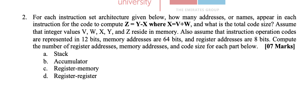 Solved 2. For Each Instruction Set Architecture Given Below, | Chegg.com