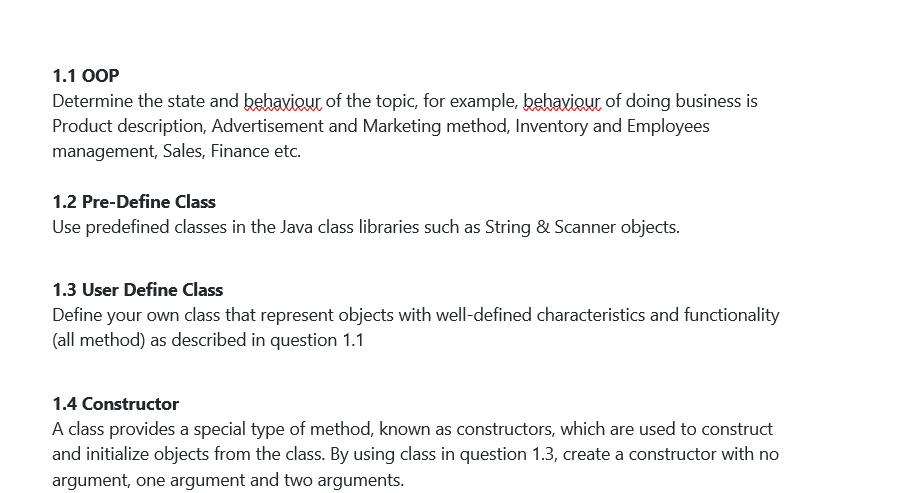 Solved 1.1 OOP Determine the state and behaviour of the | Chegg.com