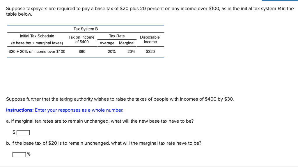 Solved Suppose taxpayers are required to pay a base tax of