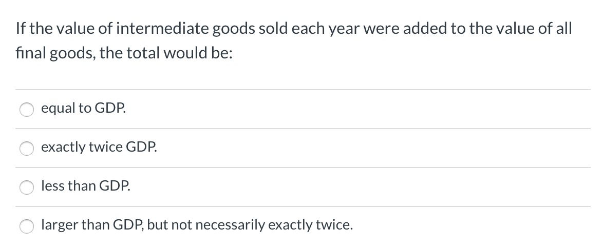 Solved If the value of intermediate goods sold each year | Chegg.com