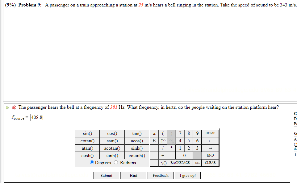 (9\\%) Problem 9: A passenger on a train approaching | Chegg.com