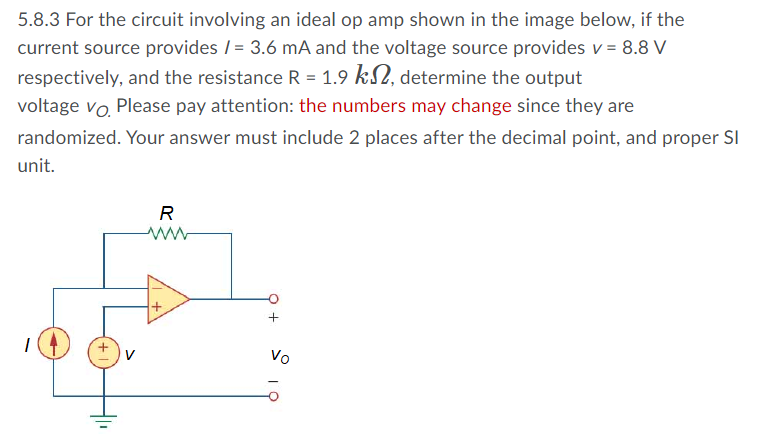 Solved 5.8.2 For the circuit involving an ideal op amp shown | Chegg.com