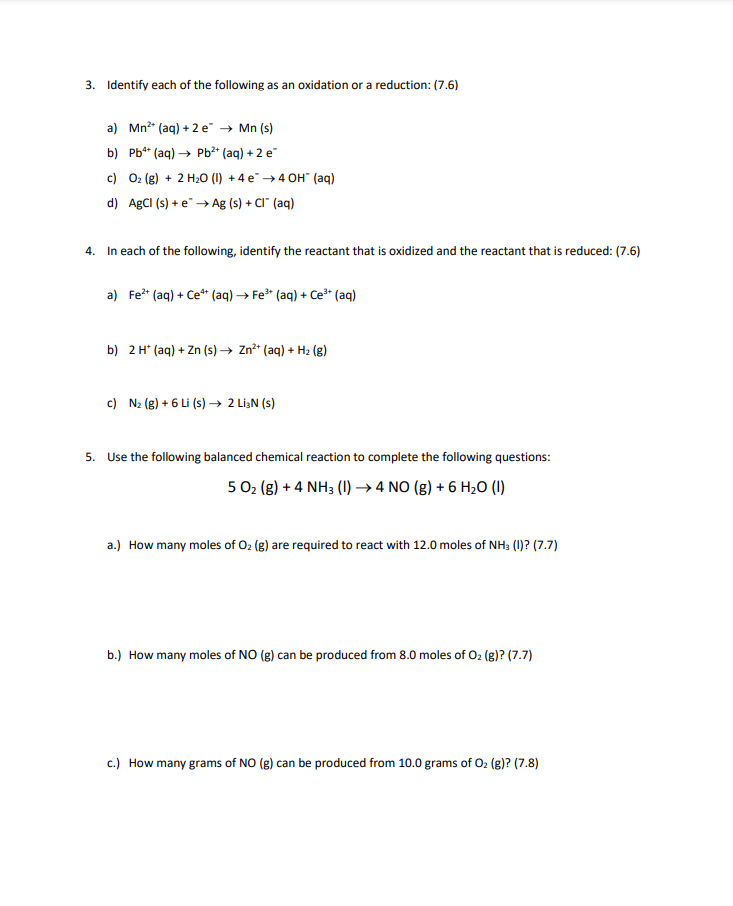 Solved 3. Identify each of the following as an oxidation or | Chegg.com