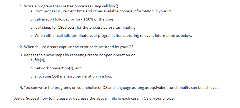 Solved 1. Write a program that creates processes using call | Chegg.com