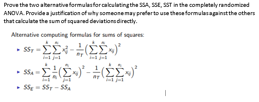 Prove the two alternative formulasfor calculatingthe | Chegg.com