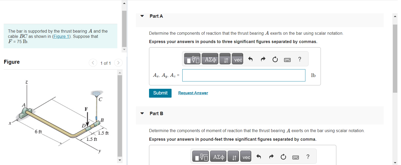Solved The bar is supported by the thrust bearing A and the | Chegg.com