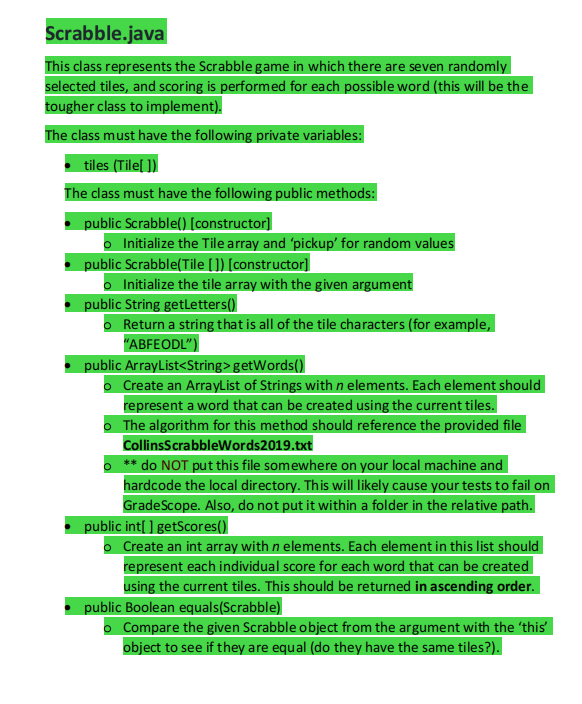Solved Scrabble.java This class represents the Scrabble game | Chegg.com