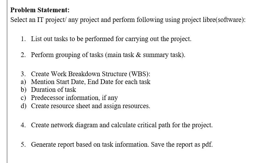 Solved Problem Statement: Select an IT project/ any project | Chegg.com