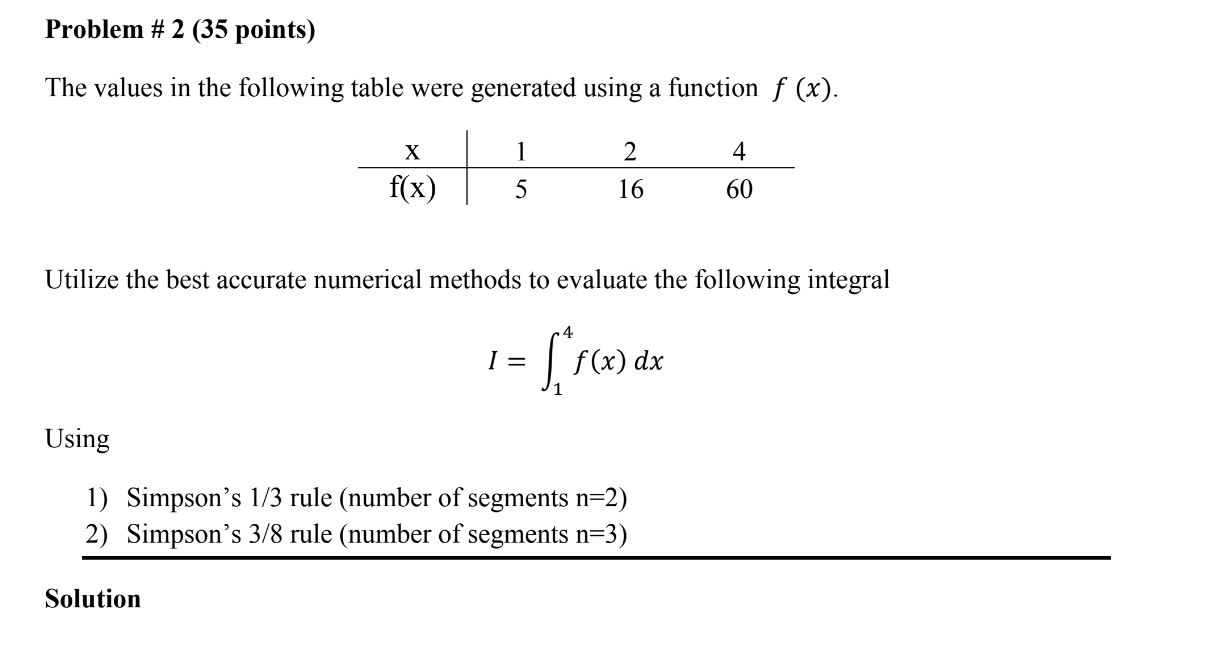 Solved Problem # 2 (35 points) The values in the following | Chegg.com
